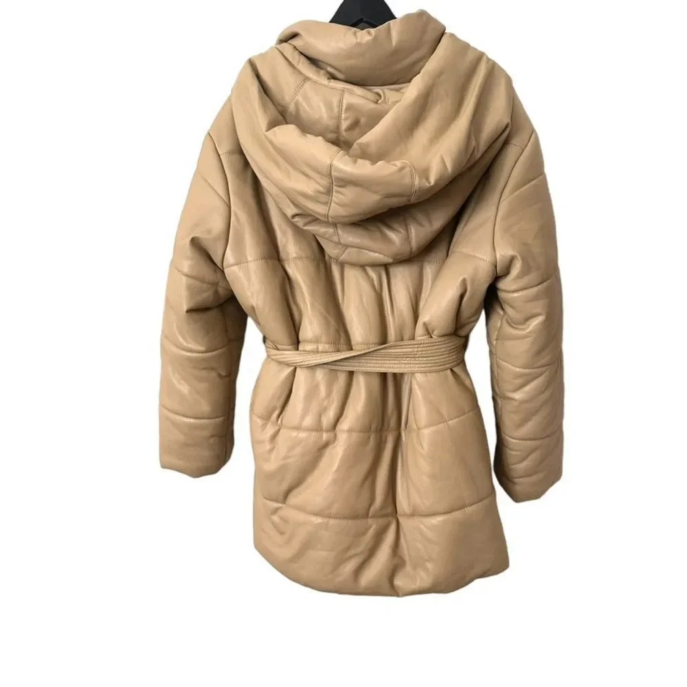 NANUSHKA Lenox Faux‎ Leather Puffer Belted Coat Sz Small